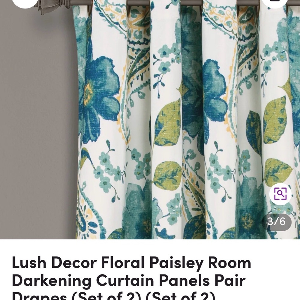 NIB Lush Decor Half Moon Floral Paisley Curtains - Navy and White. - Picture 6 of 8